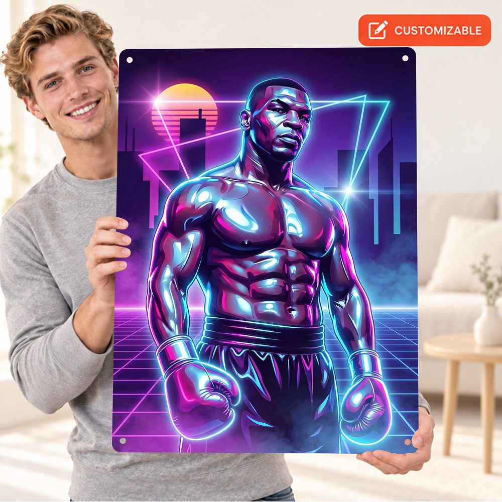 Home Gym Neon Sign - Mike Tyson Boxen, strukturiertes Metallposter, personalisiertes